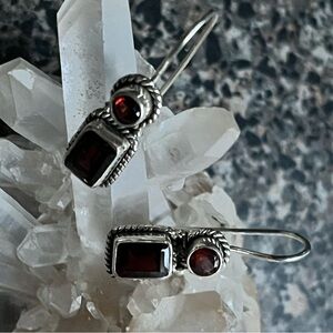 Crimson Flame – Bali Sterling Garnet Earrings 1.25”